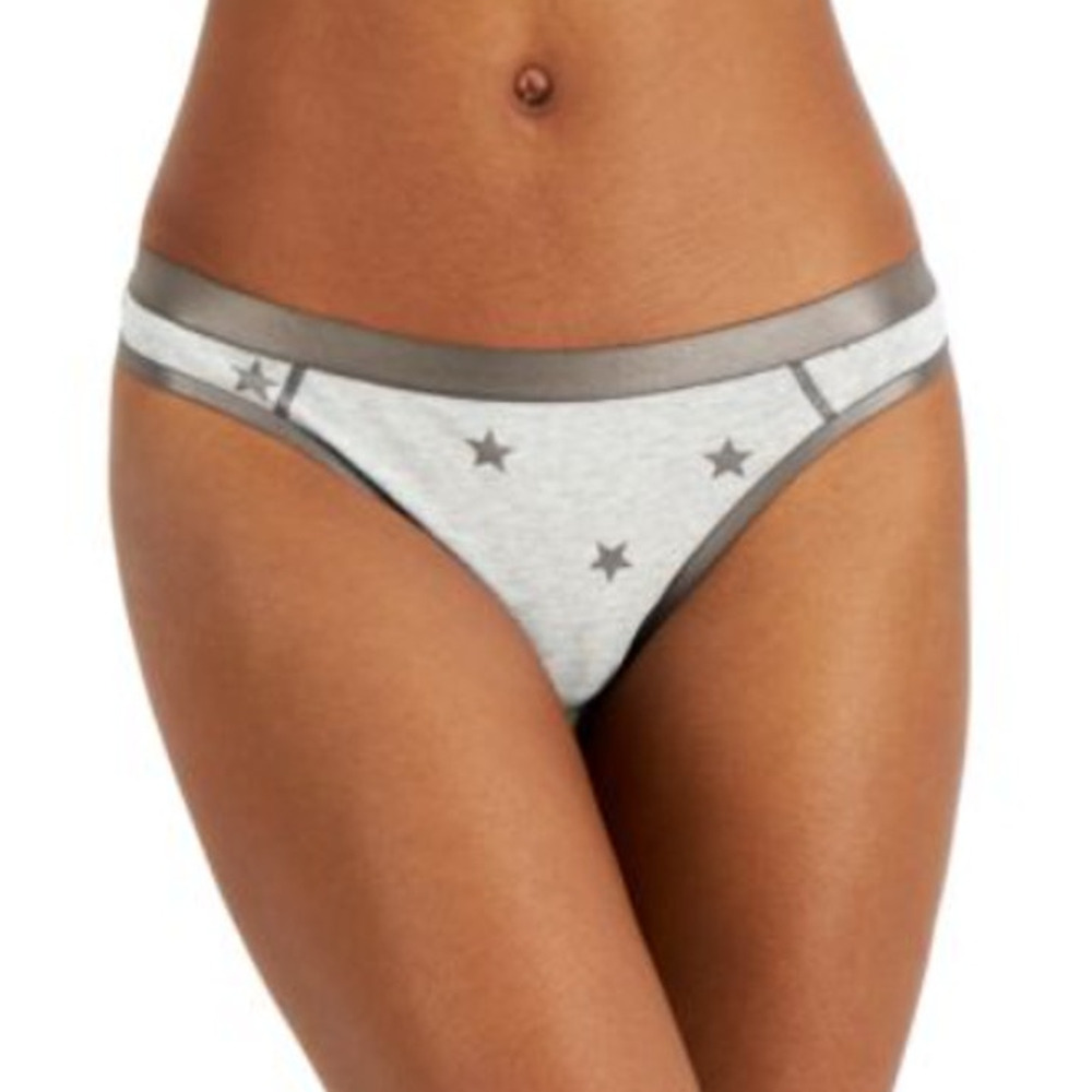 Jenni‎ Womens Grey Satin Trim Thong Star Print Panty Cotton Underwear Size L